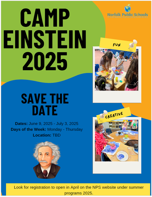 Camp Einstein SAVE THE DATE flyer